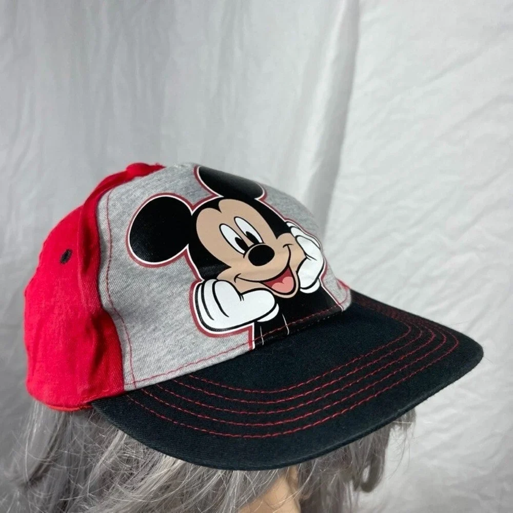 Disney Mickey Mouse Hat Cap Snapback Boys One Size Red Gray Adjustable‎ Cartoon
